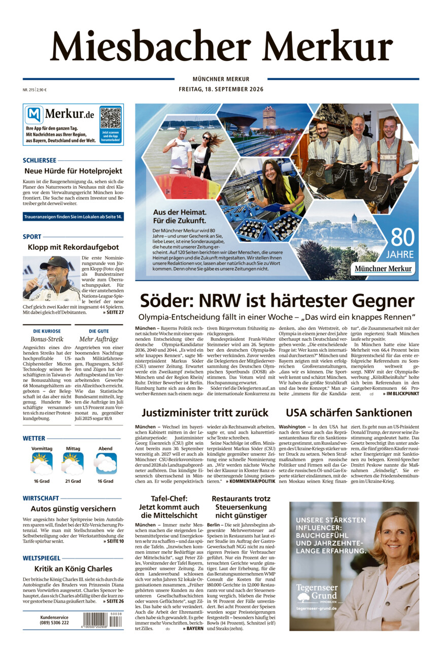 Miesbacher Merkur vom Freitag, 18.09.2026