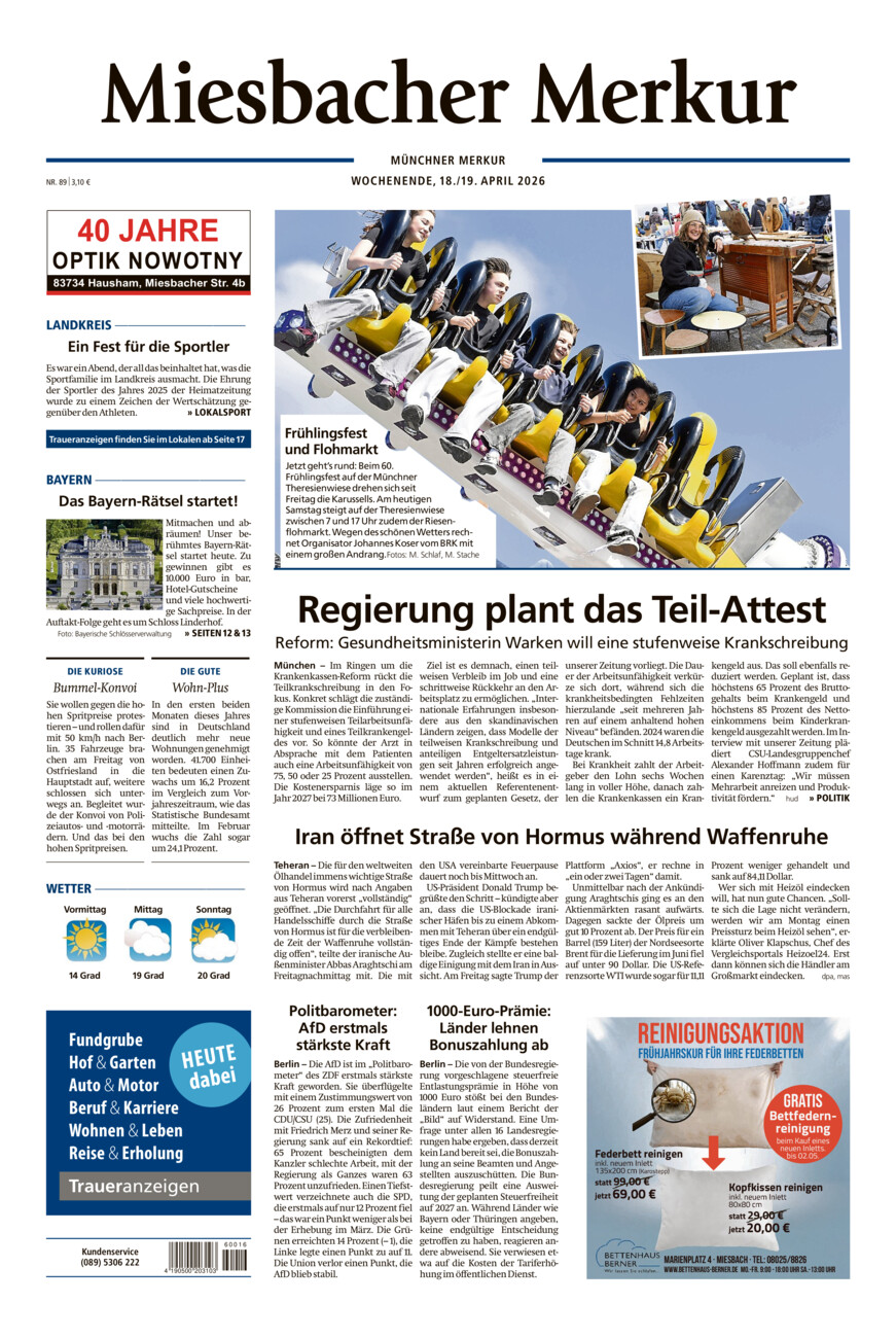 Miesbacher Merkur vom Samstag, 18.04.2026