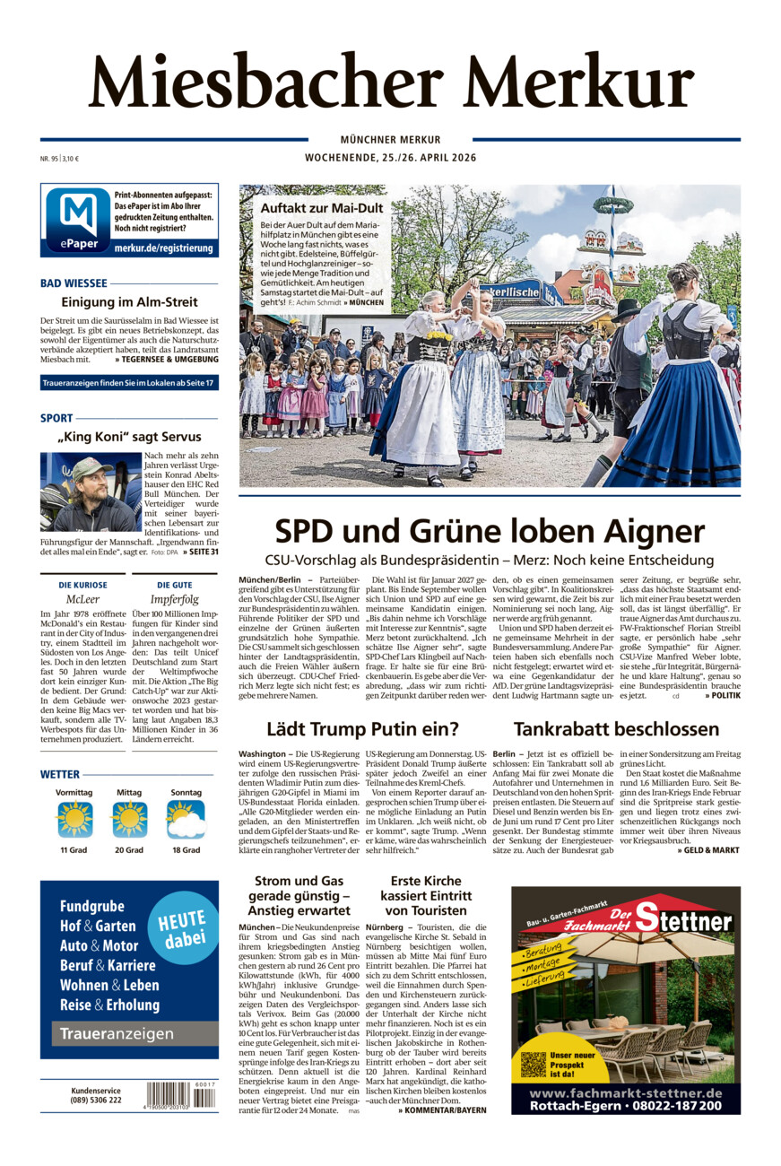 Miesbacher Merkur vom Samstag, 25.04.2026