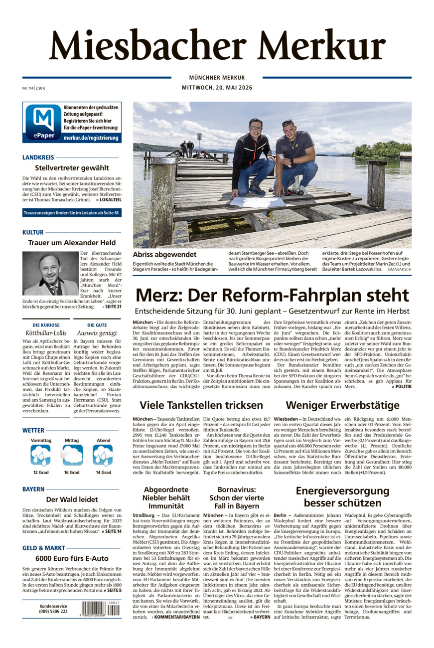 Miesbacher Merkur vom Mittwoch, 20.05.2026