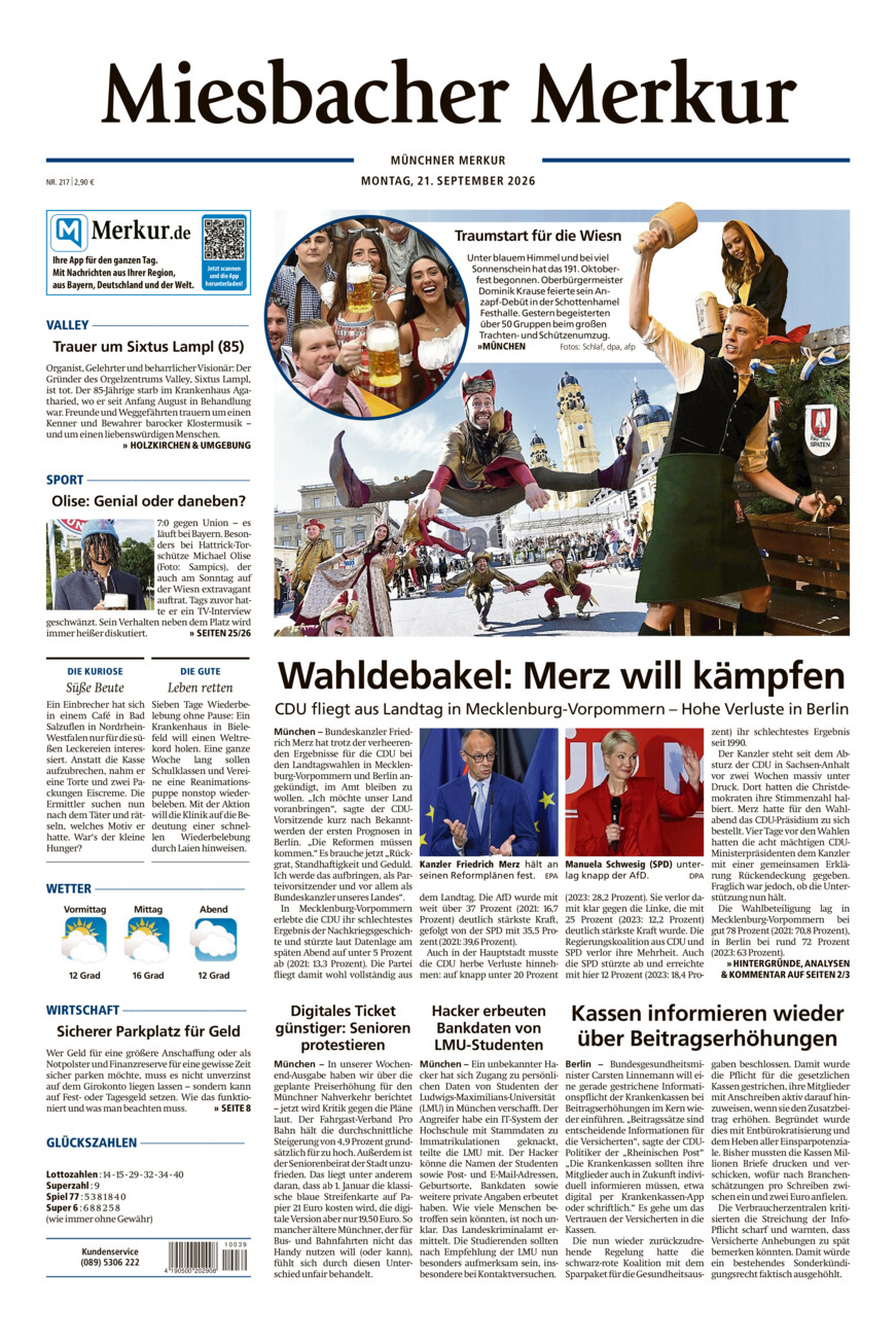 Miesbacher Merkur vom Montag, 21.09.2026