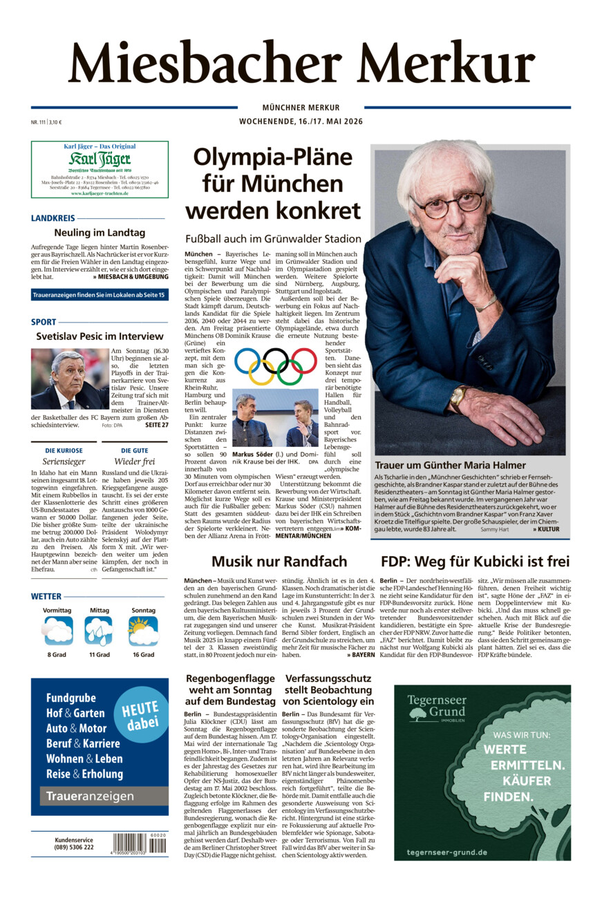 Miesbacher Merkur vom Samstag, 16.05.2026