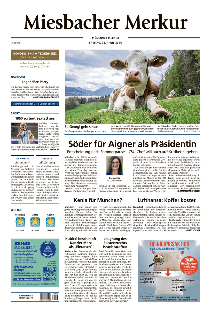 Miesbacher Merkur vom Freitag, 24.04.2026