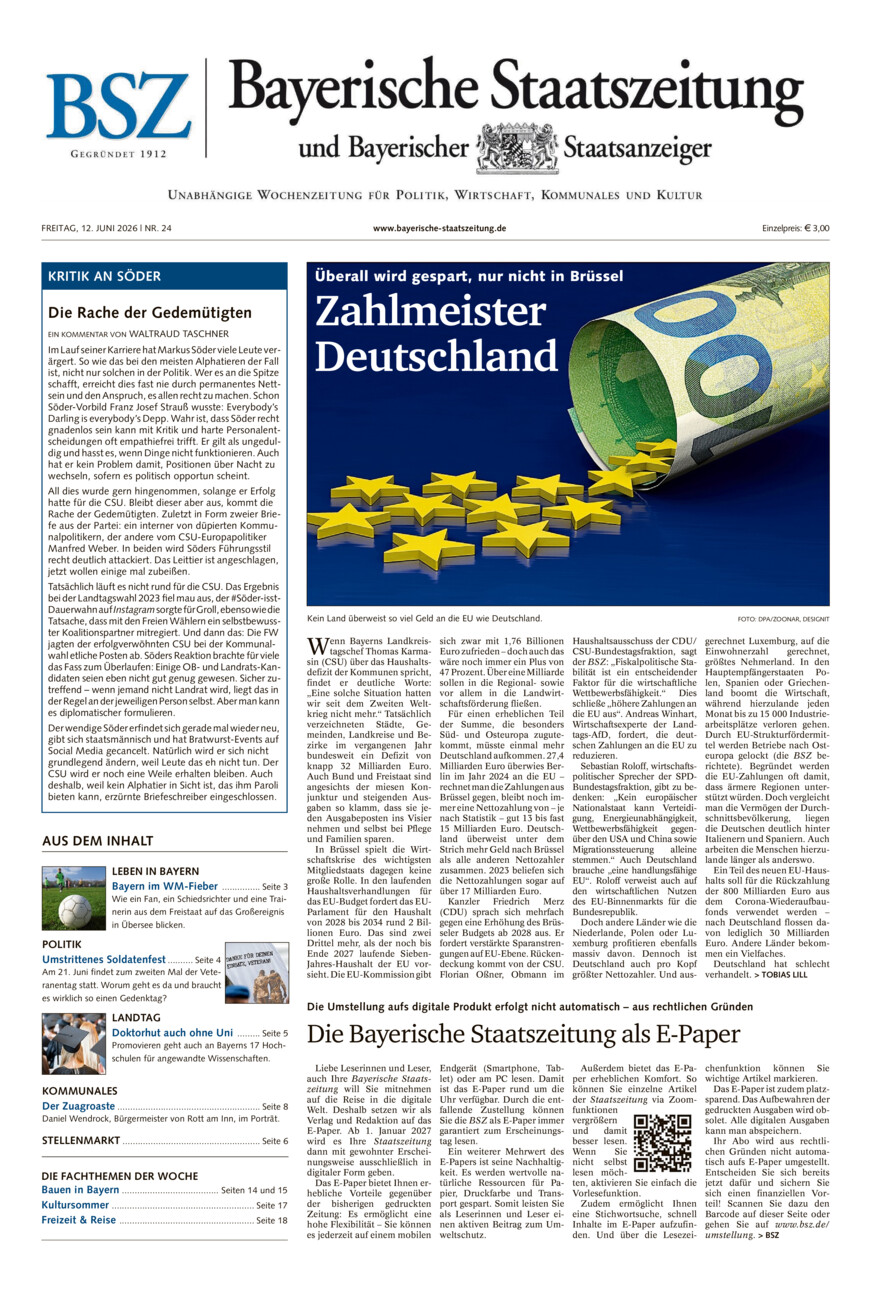 Bayerische Staatszeitung vom Freitag, 12.06.2026