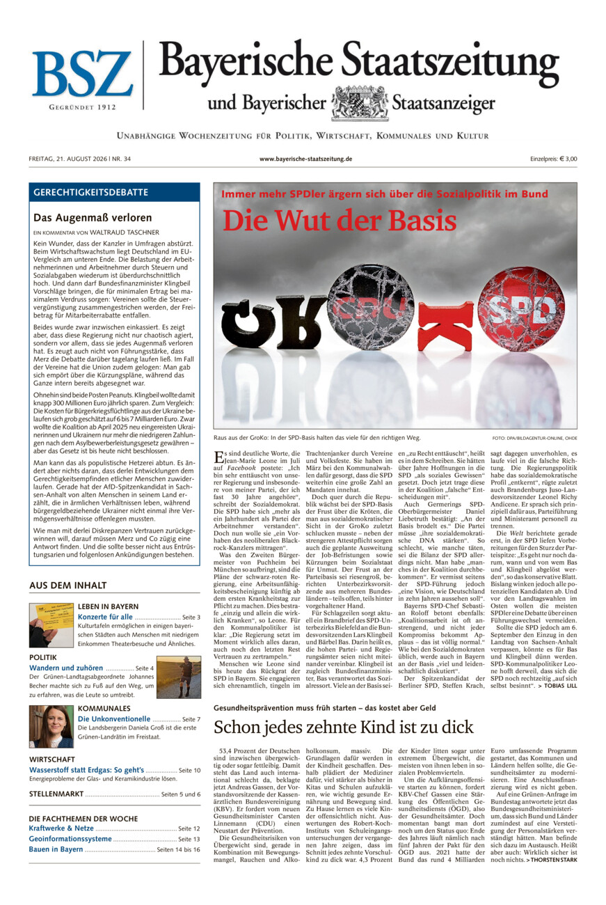 Bayerische Staatszeitung vom Freitag, 21.08.2026