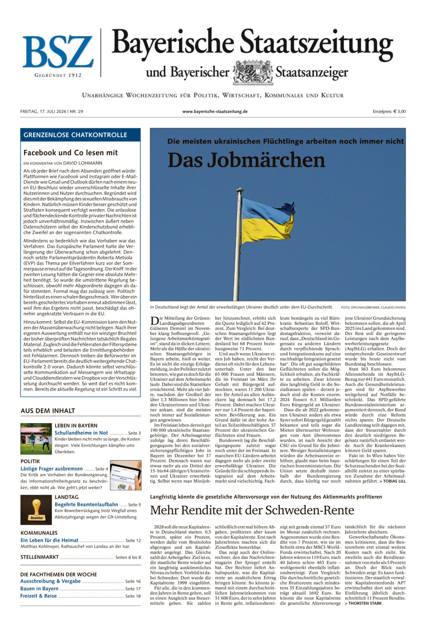 Bayerische Staatszeitung vom Freitag, 17.07.2026
