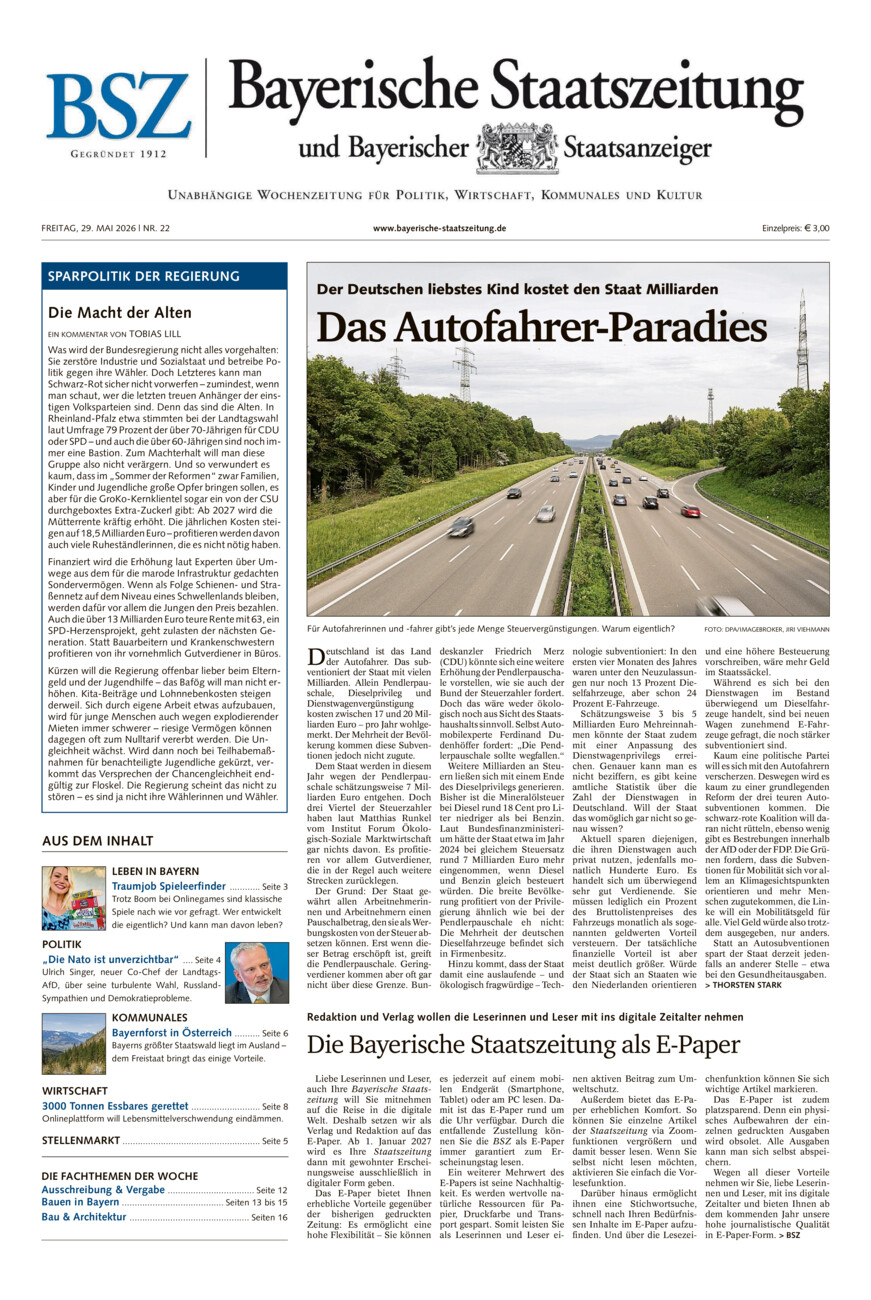 Bayerische Staatszeitung vom Freitag, 29.05.2026