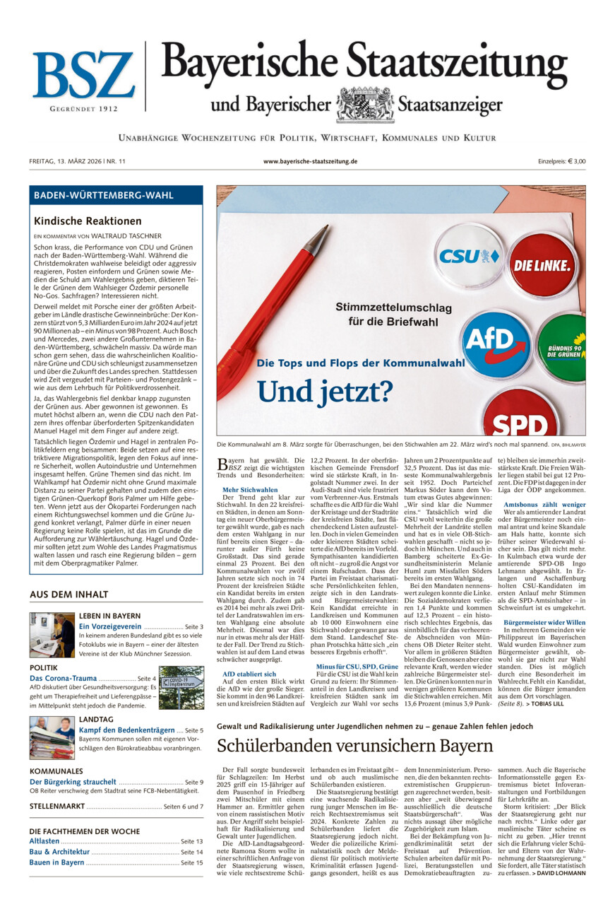 Bayerische Staatszeitung vom Freitag, 13.03.2026