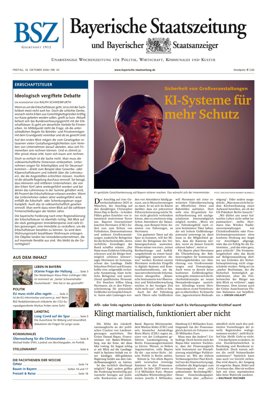 Bayerische Staatszeitung vom Freitag, 16.10.2026