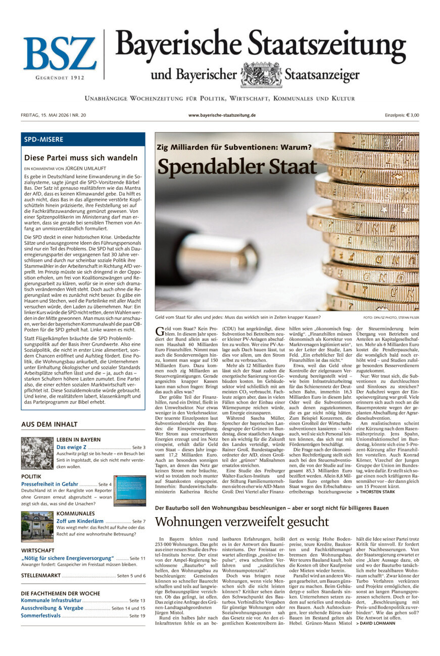 Bayerische Staatszeitung vom Freitag, 15.05.2026
