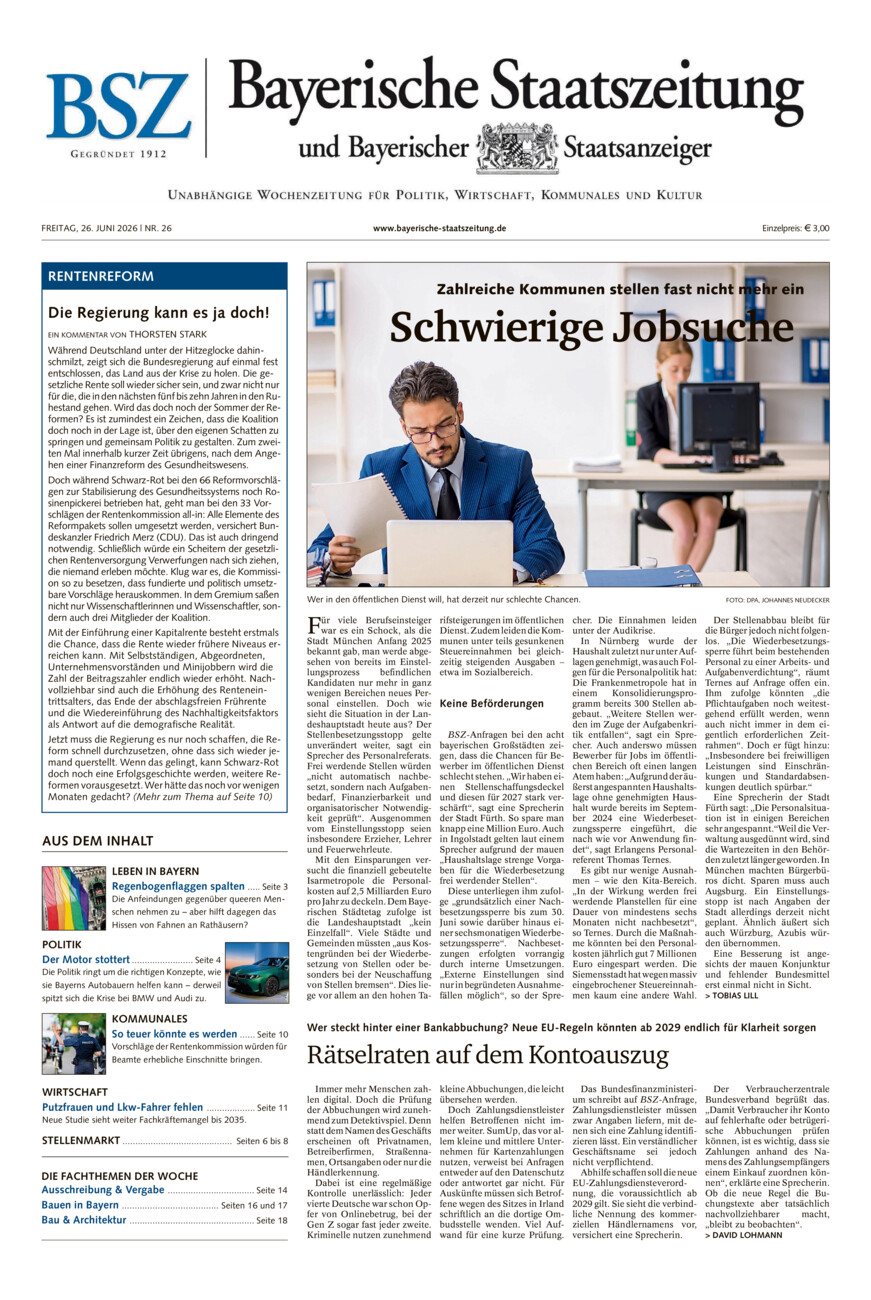 Bayerische Staatszeitung vom Freitag, 26.06.2026