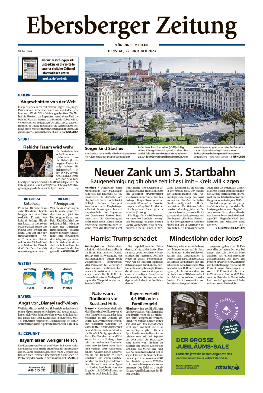 Ebersberger Zeitung vom Dienstag, 22.10.2024