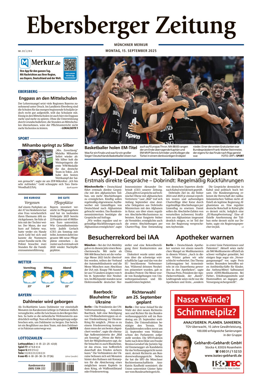Ebersberger Zeitung vom Montag, 15.09.2025