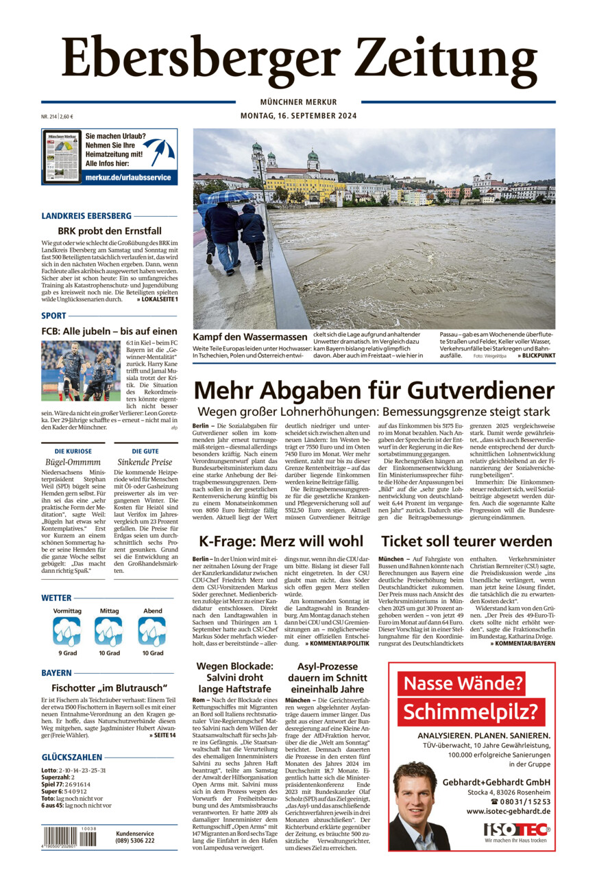 Ebersberger Zeitung vom Montag, 16.09.2024