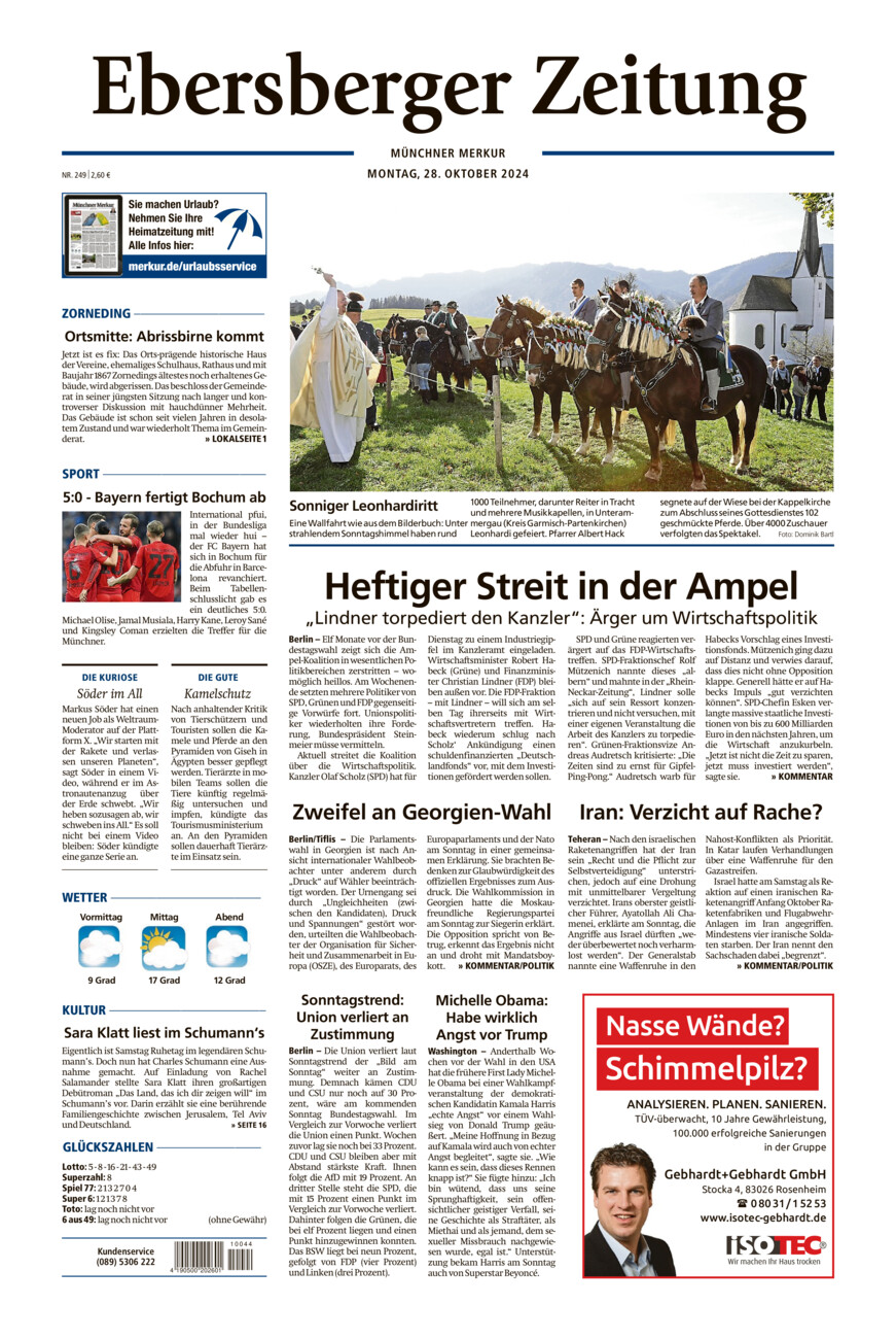 Ebersberger Zeitung vom Montag, 28.10.2024