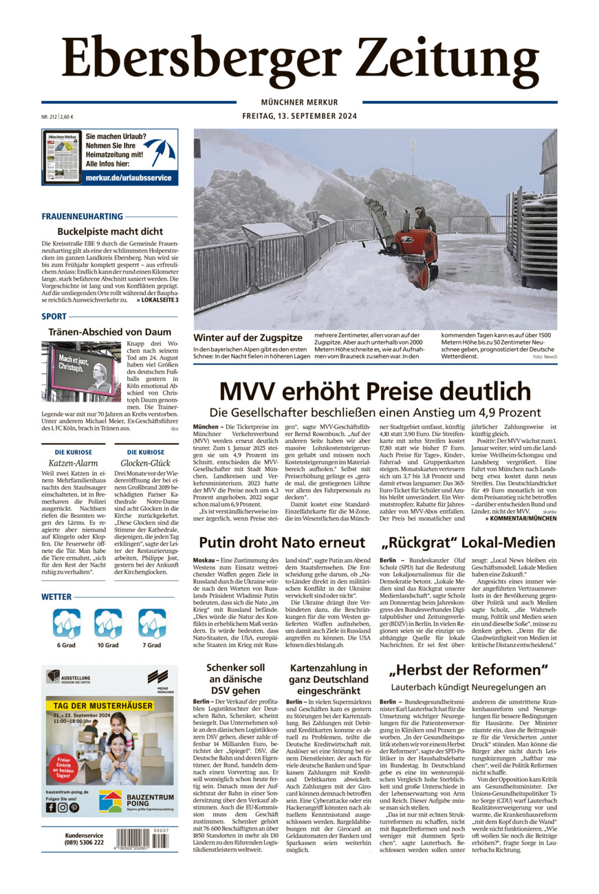 Ebersberger Zeitung vom Freitag, 13.09.2024