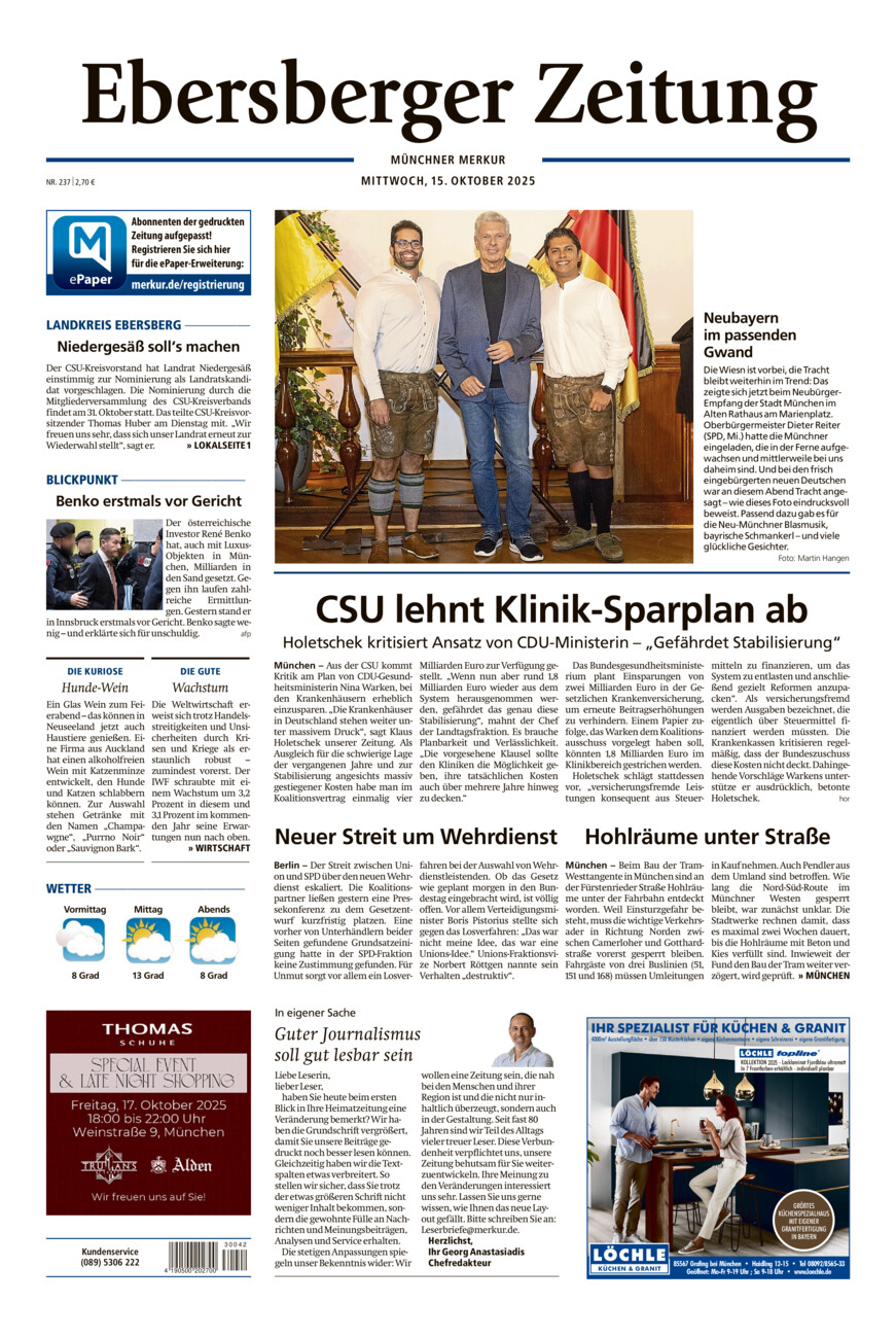 Ebersberger Zeitung vom Mittwoch, 15.10.2025
