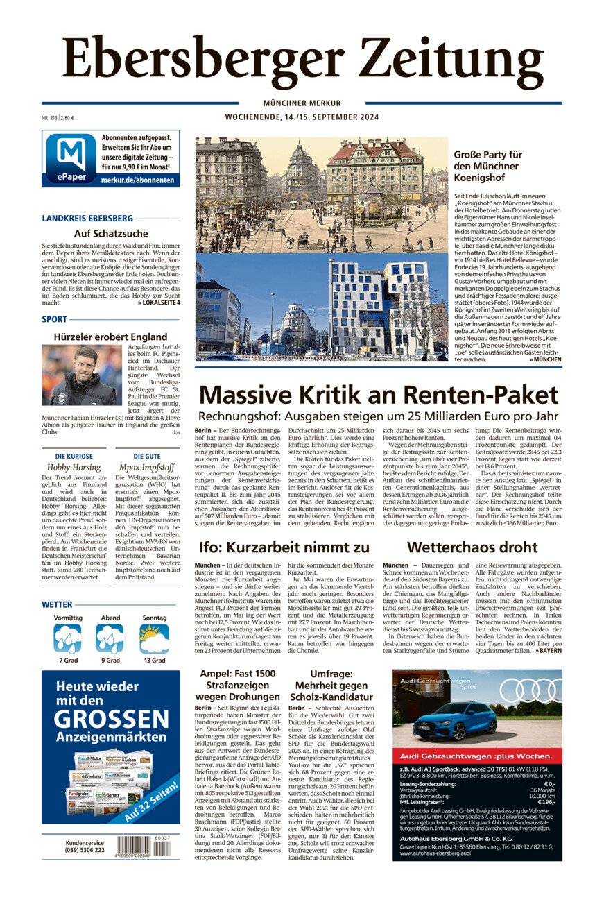 Ebersberger Zeitung vom Samstag, 14.09.2024