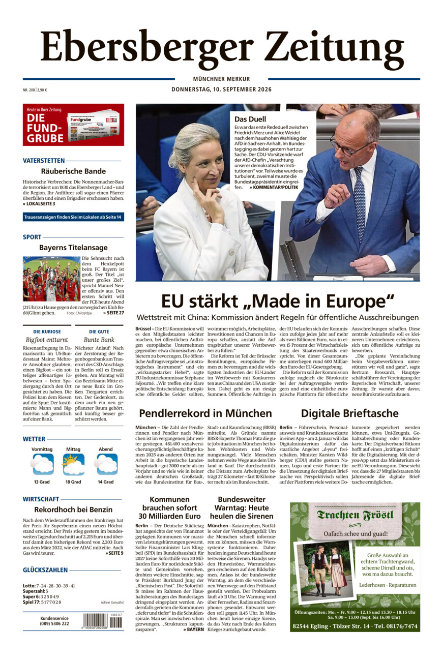 Ebersberger Zeitung vom Donnerstag, 10.09.2026