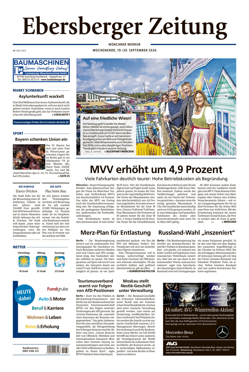 Ebersberger Zeitung vom Samstag, 19.09.2026