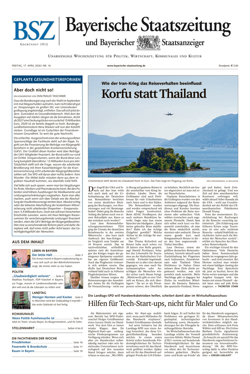 Bayerische Staatszeitung vom Freitag, 17.04.2026