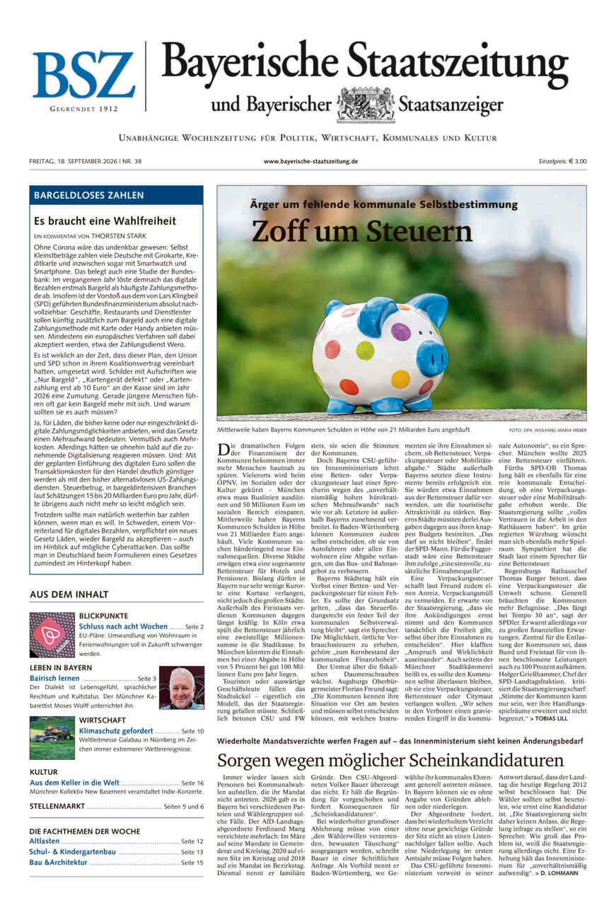 Bayerische Staatszeitung vom Freitag, 18.09.2026