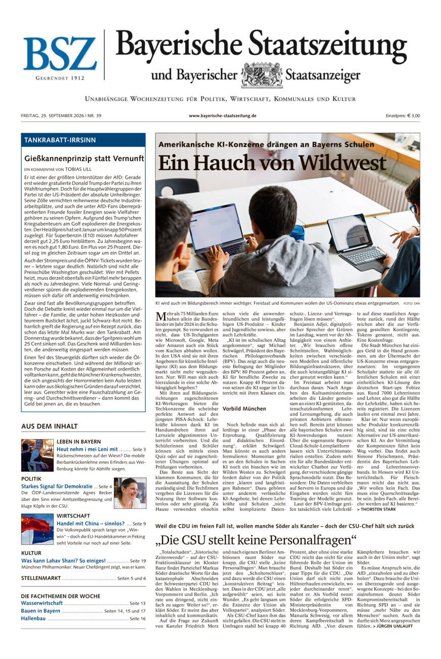 Bayerische Staatszeitung vom Freitag, 25.09.2026