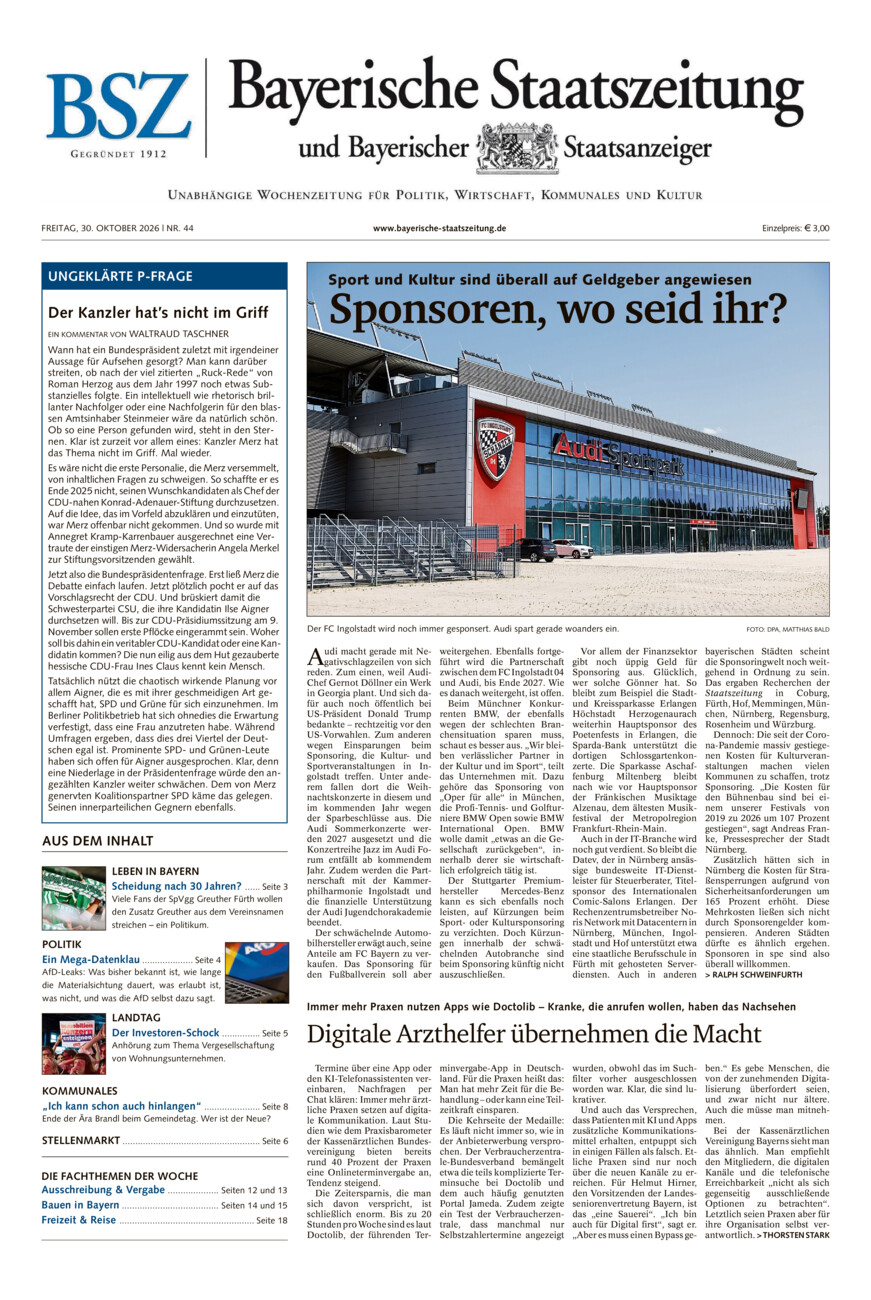Bayerische Staatszeitung vom Freitag, 30.10.2026