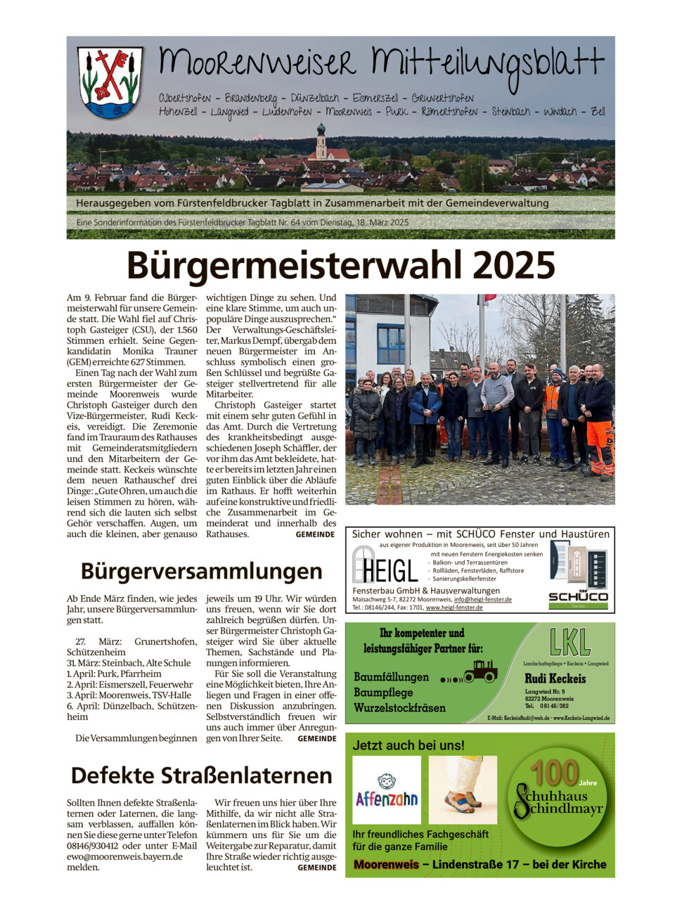Mitteilungsblatt Moorenweis vom Dienstag, 18.03.2025