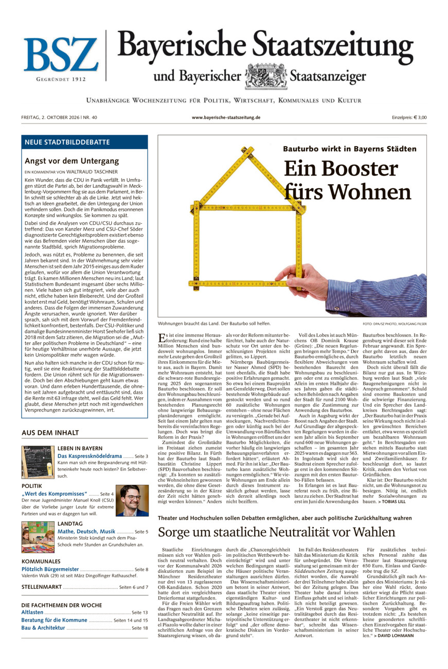 Bayerische Staatszeitung vom Freitag, 02.10.2026