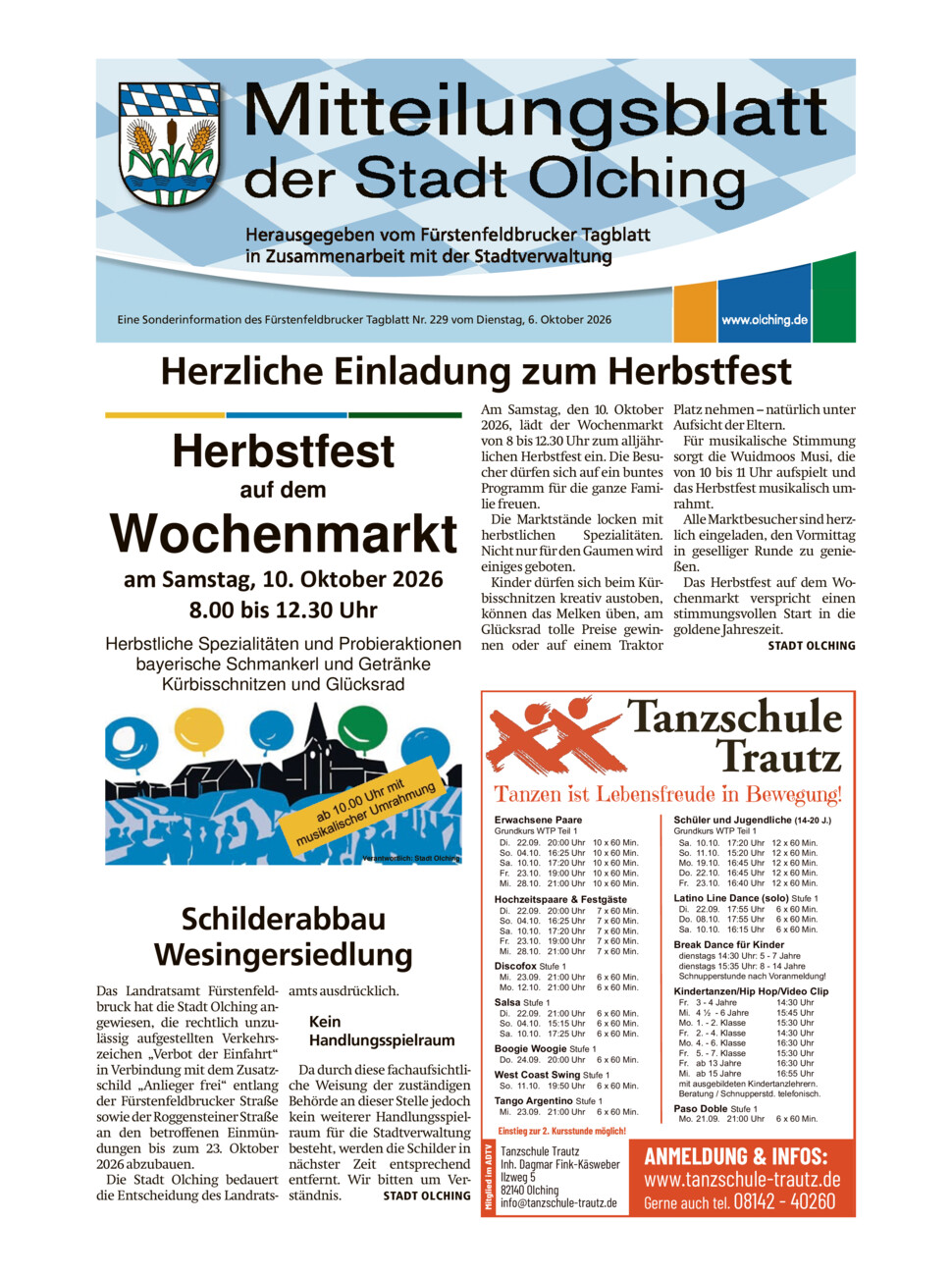 Mitteilungsblatt Olching vom Dienstag, 06.10.2026