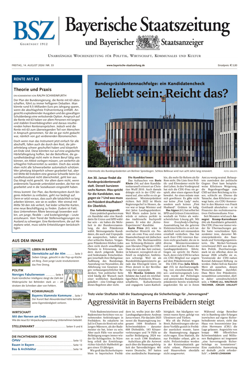 Bayerische Staatszeitung vom Freitag, 14.08.2026