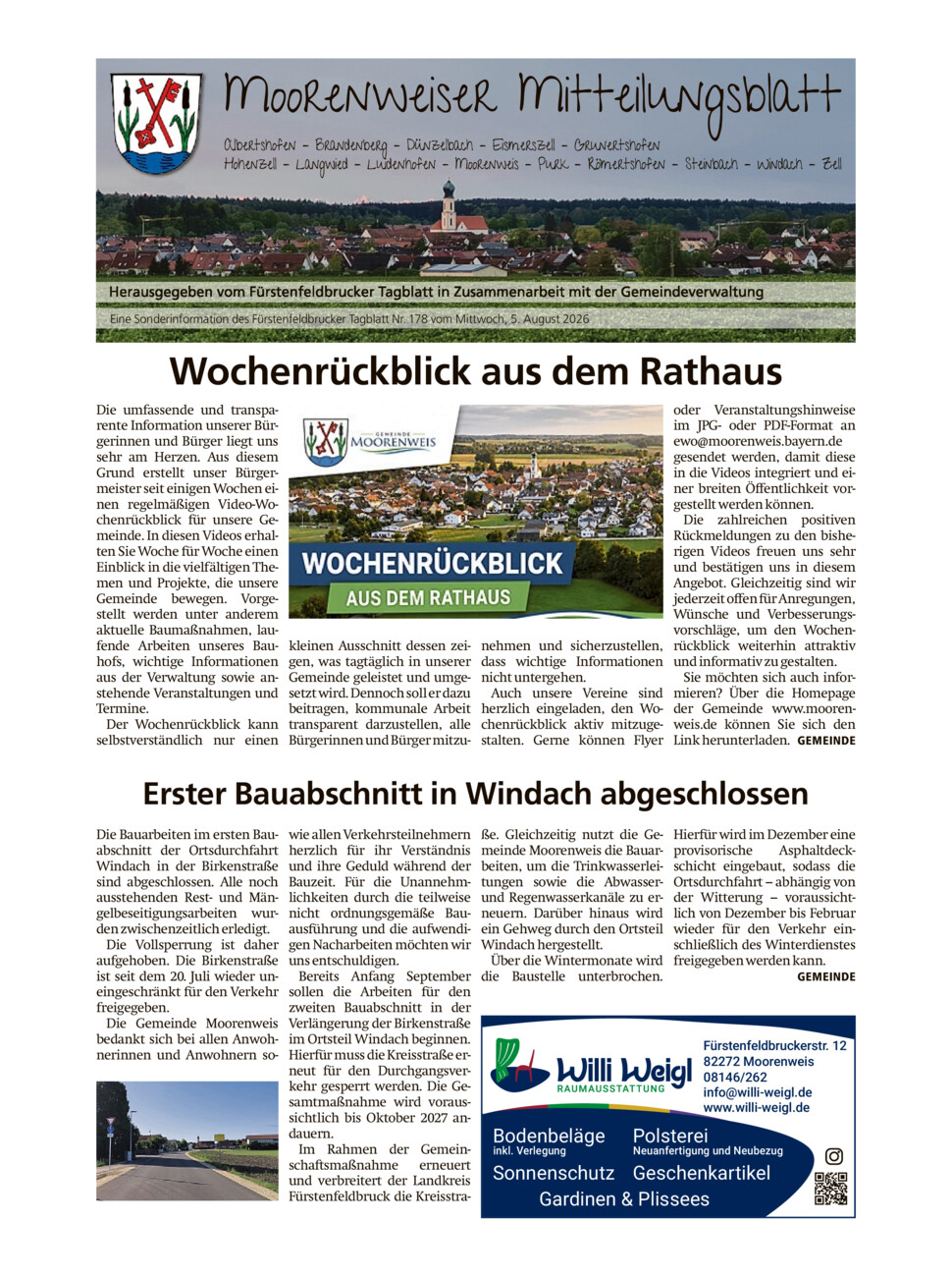 Mitteilungsblatt Moorenweis vom Mittwoch, 05.08.2026