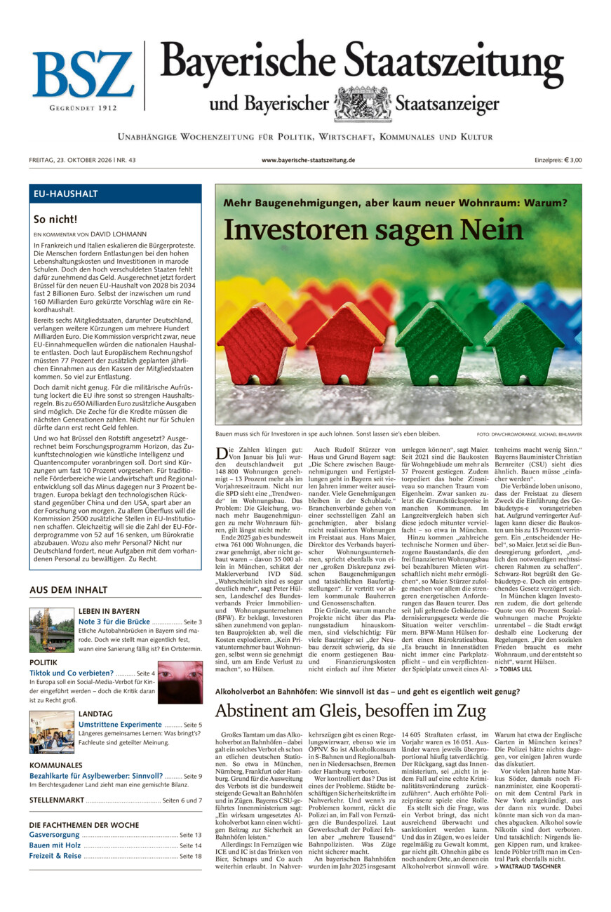 Bayerische Staatszeitung vom Freitag, 23.10.2026