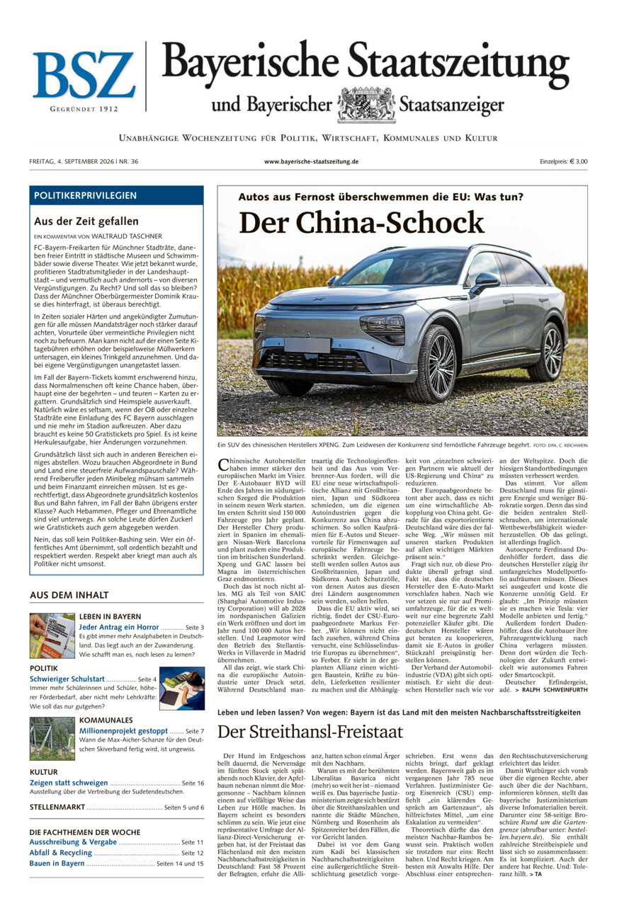 Bayerische Staatszeitung vom Freitag, 04.09.2026