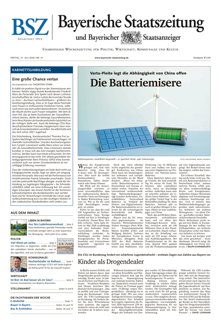 Bayerische Staatszeitung vom Freitag, 31.07.2026