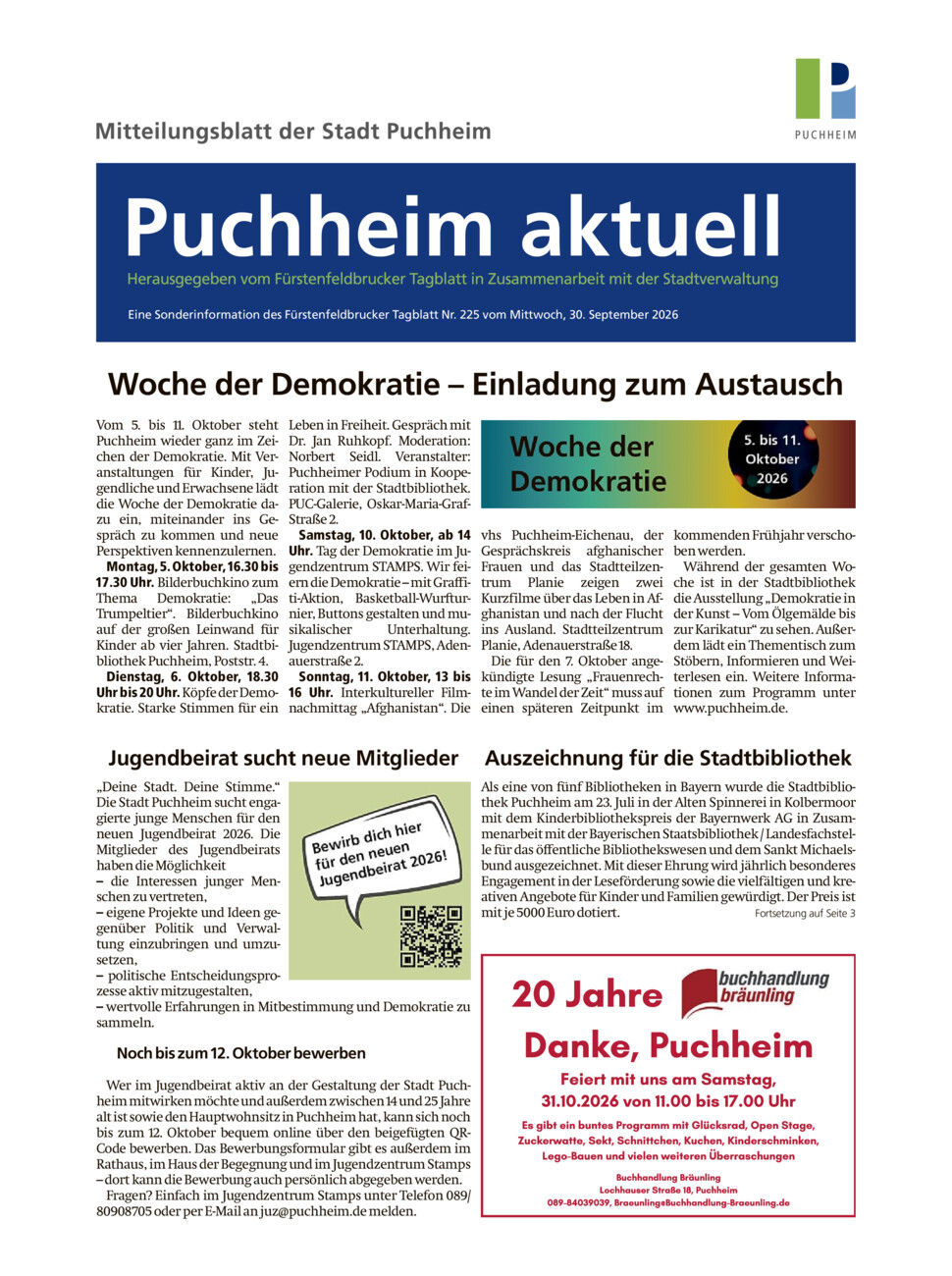 Mitteilungsblatt Puchheim vom Mittwoch, 30.09.2026