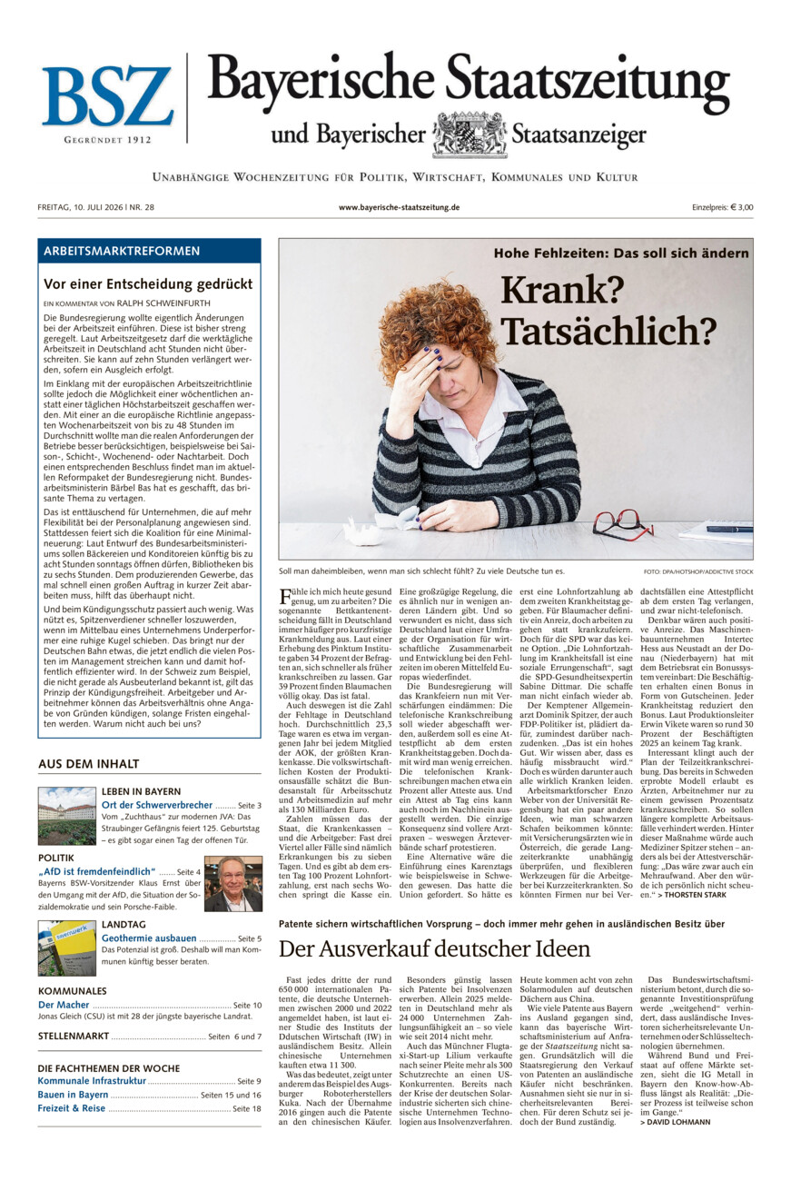 Bayerische Staatszeitung vom Freitag, 10.07.2026