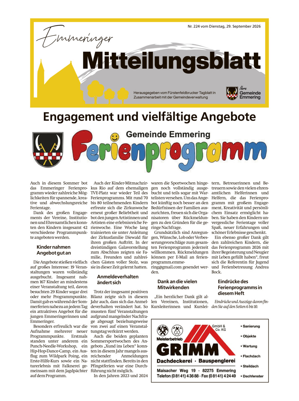 Mitteilungsblatt Emmering vom Dienstag, 29.09.2026