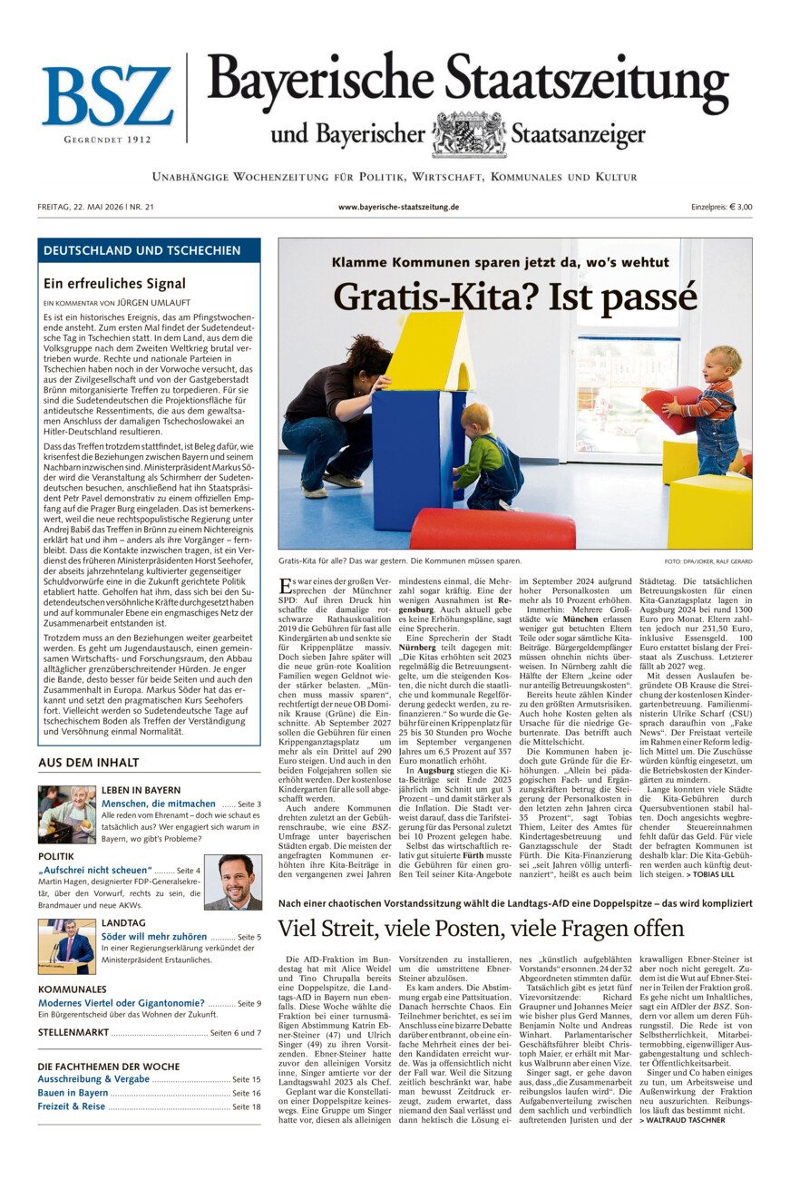 Bayerische Staatszeitung vom Freitag, 22.05.2026