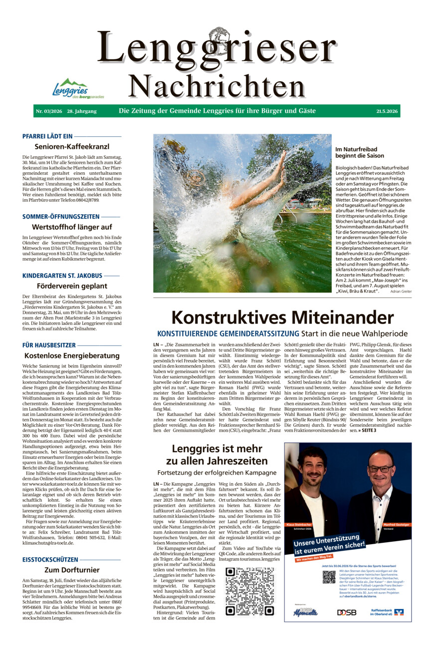 Lenggrieser Nachrichten vom Donnerstag, 21.05.2026