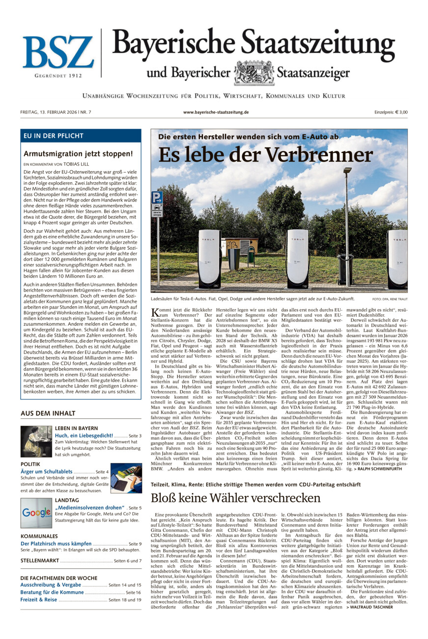 Bayerische Staatszeitung vom Freitag, 13.02.2026