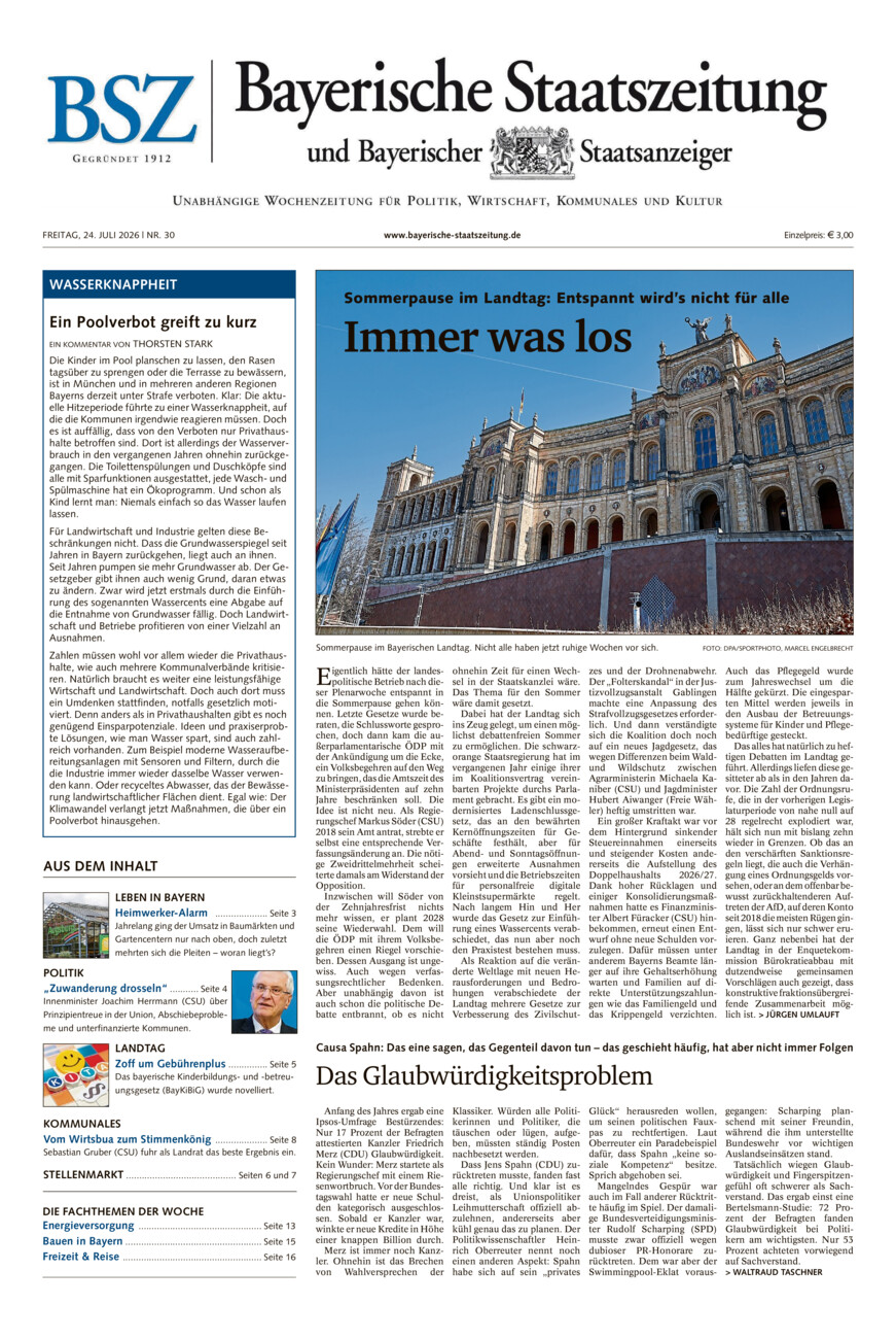Bayerische Staatszeitung vom Freitag, 24.07.2026