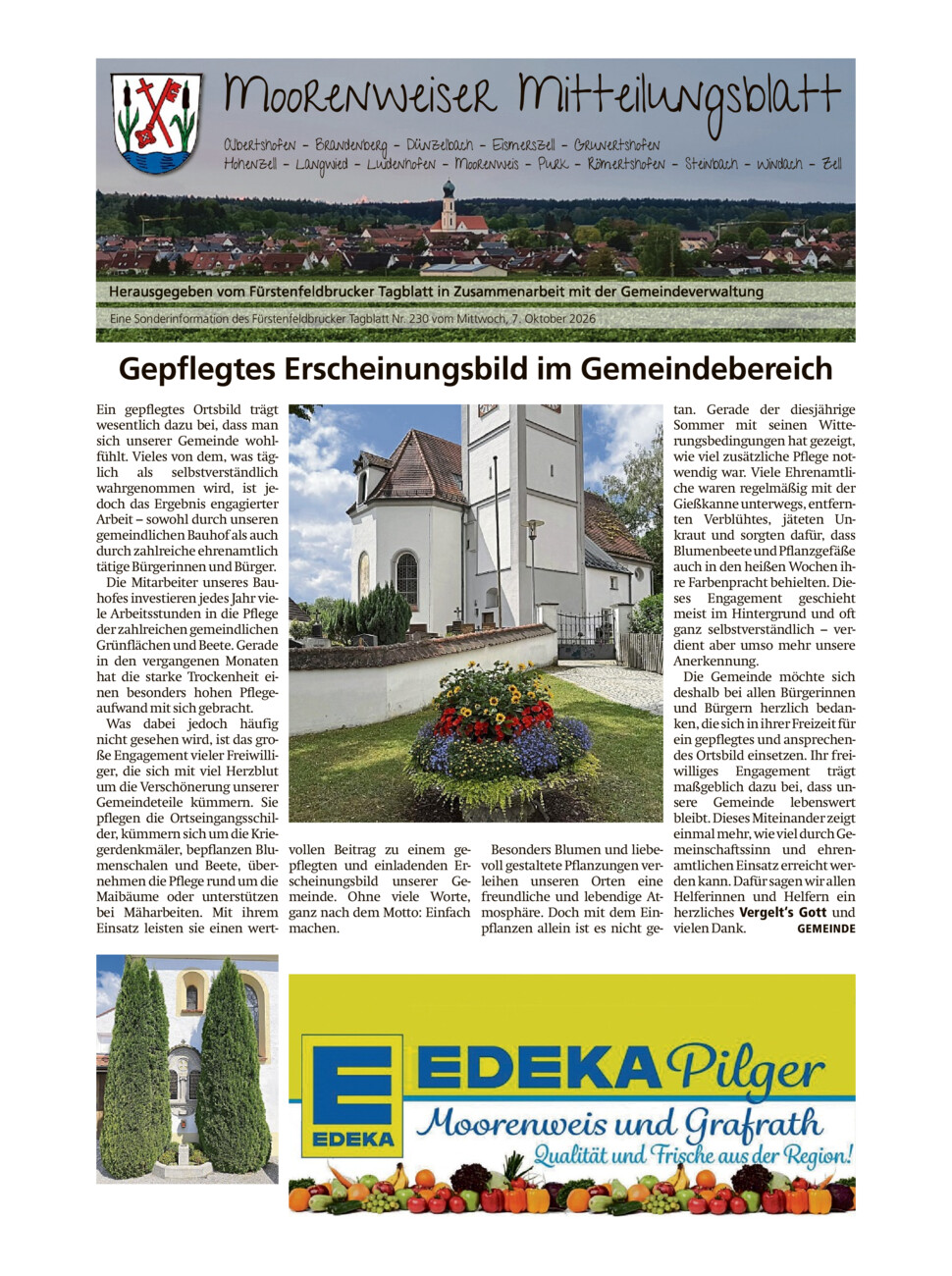 Mitteilungsblatt Moorenweis vom Mittwoch, 07.10.2026