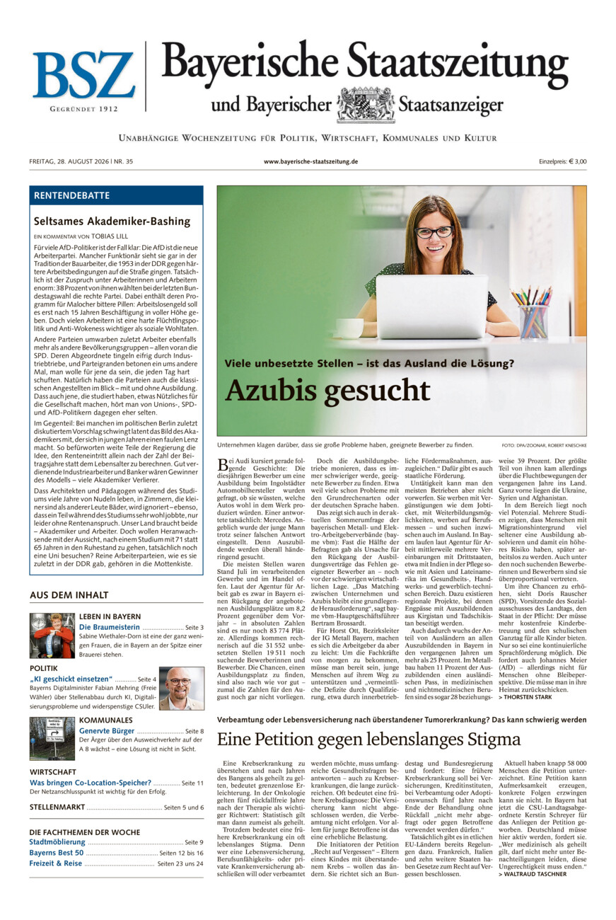 Bayerische Staatszeitung vom Freitag, 28.08.2026
