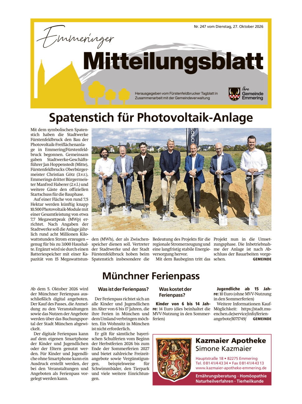 Mitteilungsblatt Emmering vom Dienstag, 27.10.2026