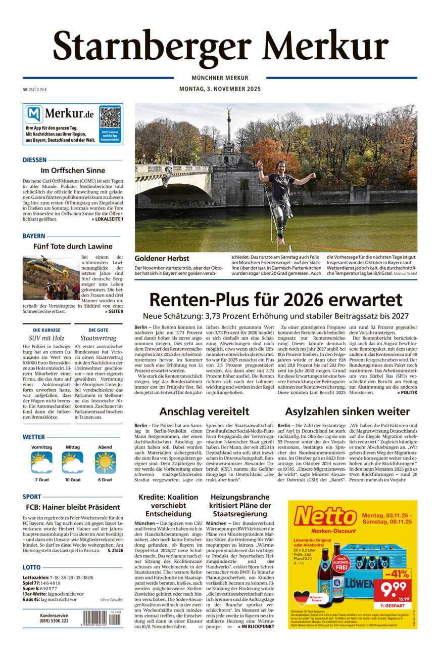 Starnberger Merkur vom Montag, 03.11.2025