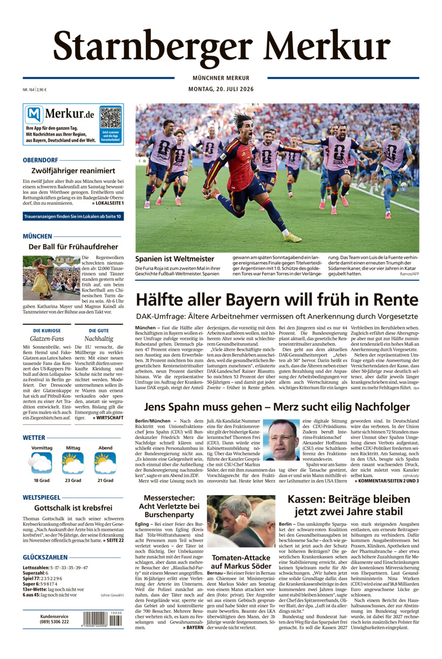 Starnberger Merkur vom Montag, 20.07.2026