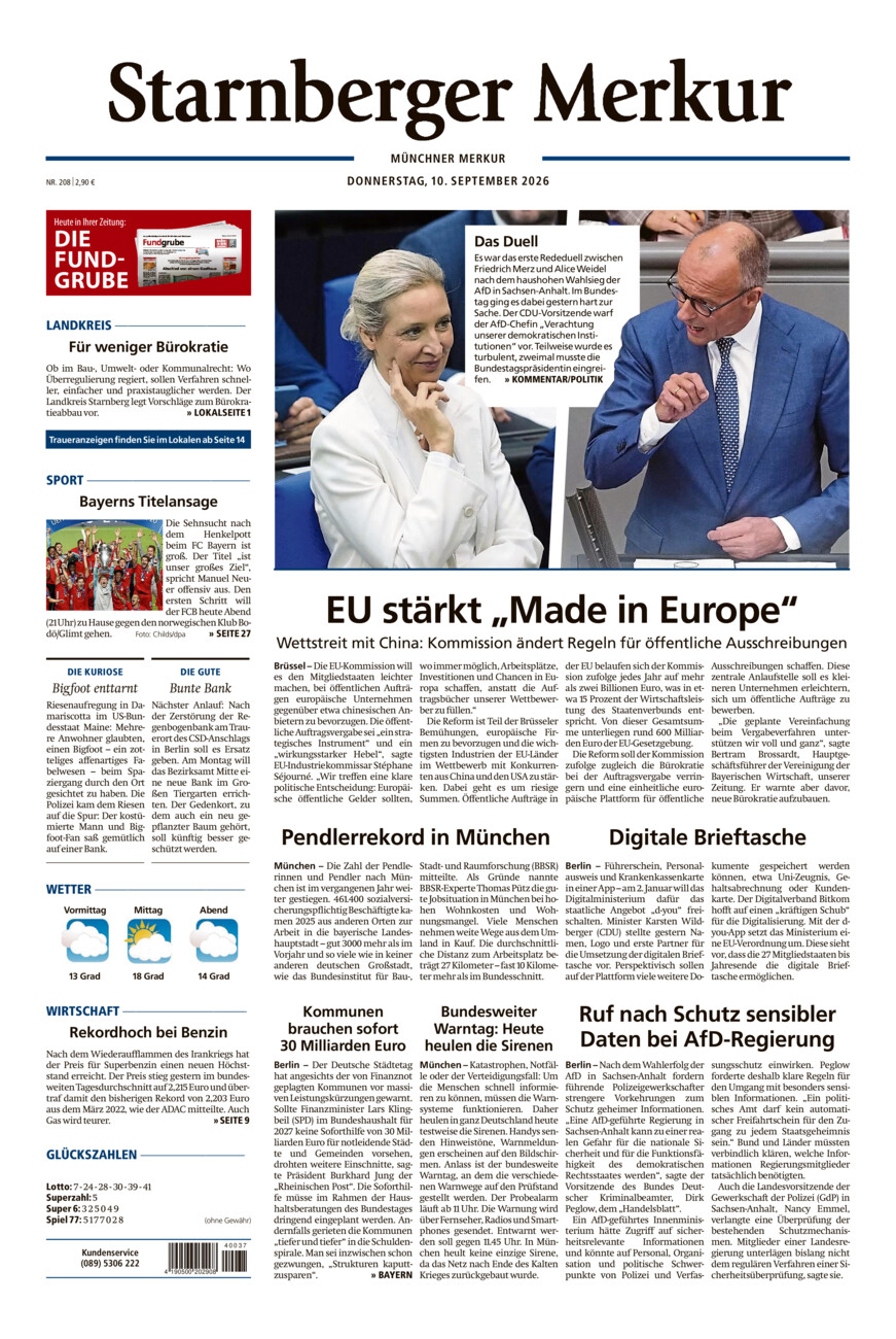 Starnberger Merkur vom Donnerstag, 10.09.2026