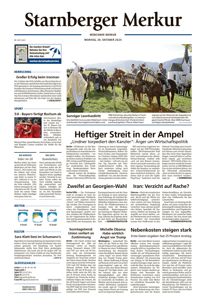 Starnberger Merkur vom Montag, 28.10.2024